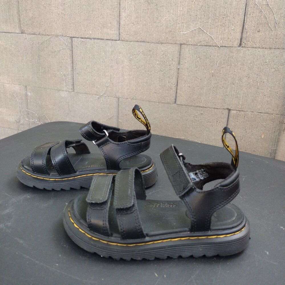 Dr Doc Marten Black Klaire J Strap Slip-On Leather Sandals Unisex Size 12 Kids